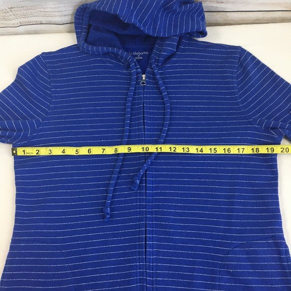 VTG Liz Claiborne Hoodie Blue Silver Metallic Striped Full Zip Women's M - Picture 10 of 13